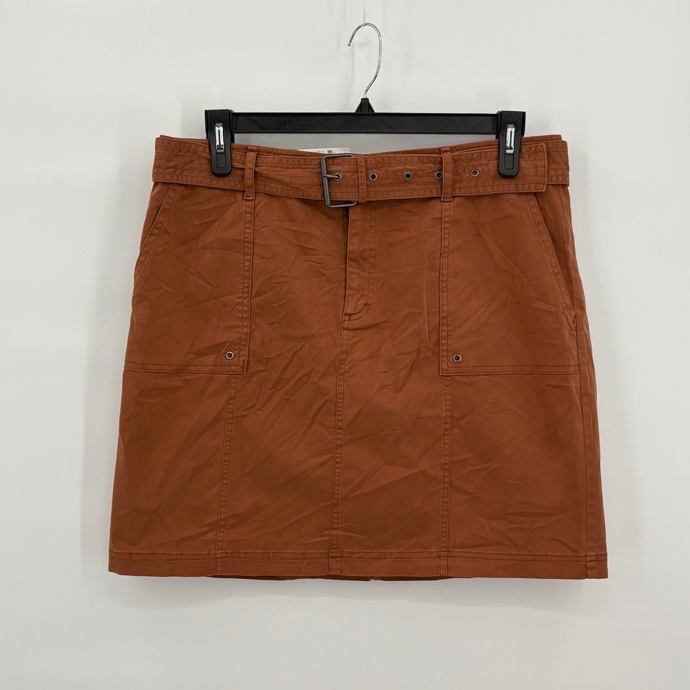 Neiman Marcus Womens XL Maple Brown Belted Utility Mini Skirt Cotton Stretch New